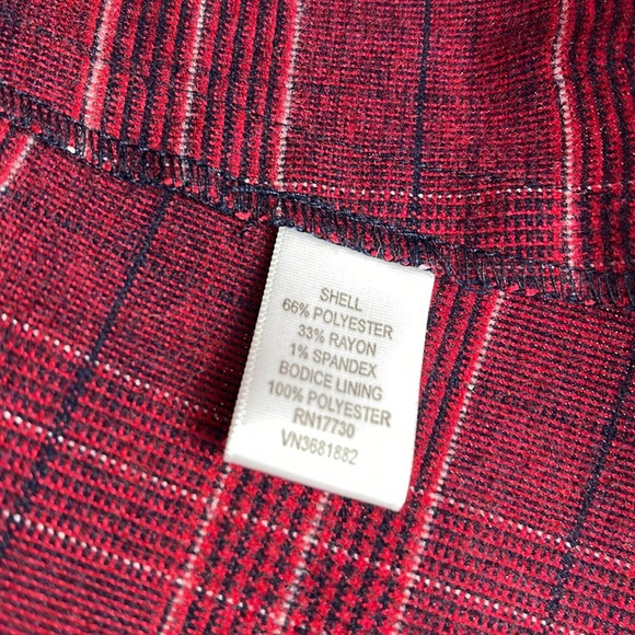 GO International Garnet Navy Cream Plaid Cowl Neck Exposed Zipper Belted Dress - Picture 6 of 9